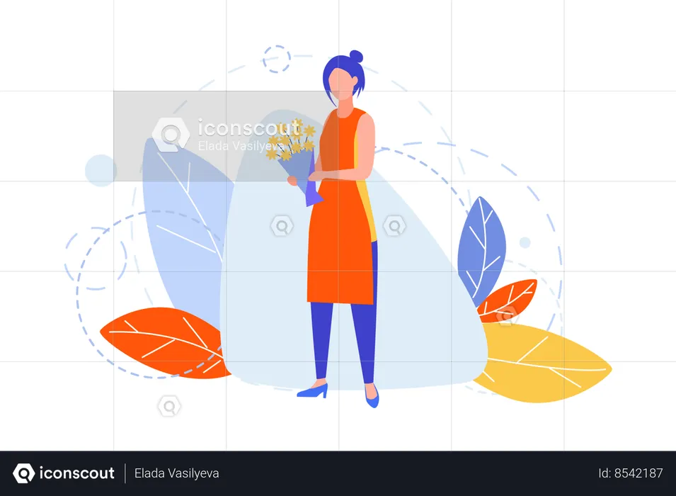 Female florist with bouquet of flowers  Illustration