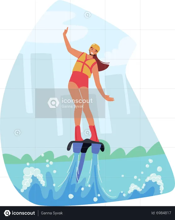 Female Flying On Flyboard  Illustration
