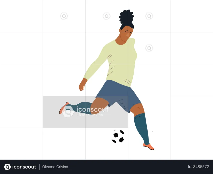 Female football player kicking ball  Illustration