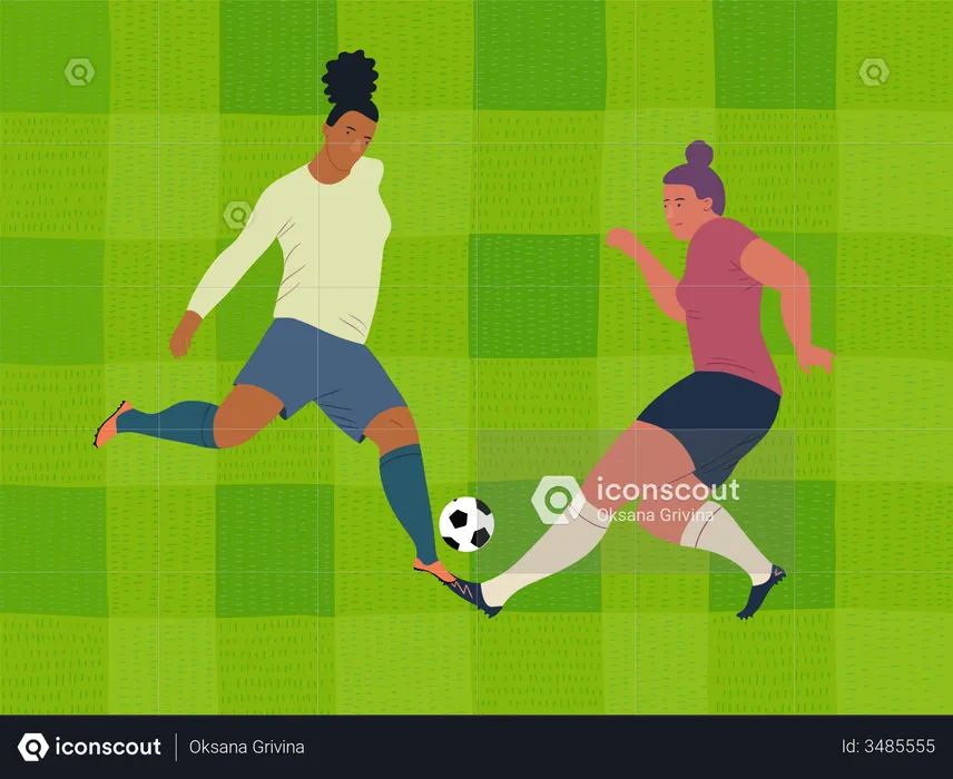 Female footballers playing  Illustration