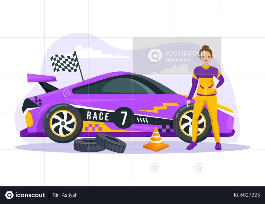 Female formula racing car driver  Illustration