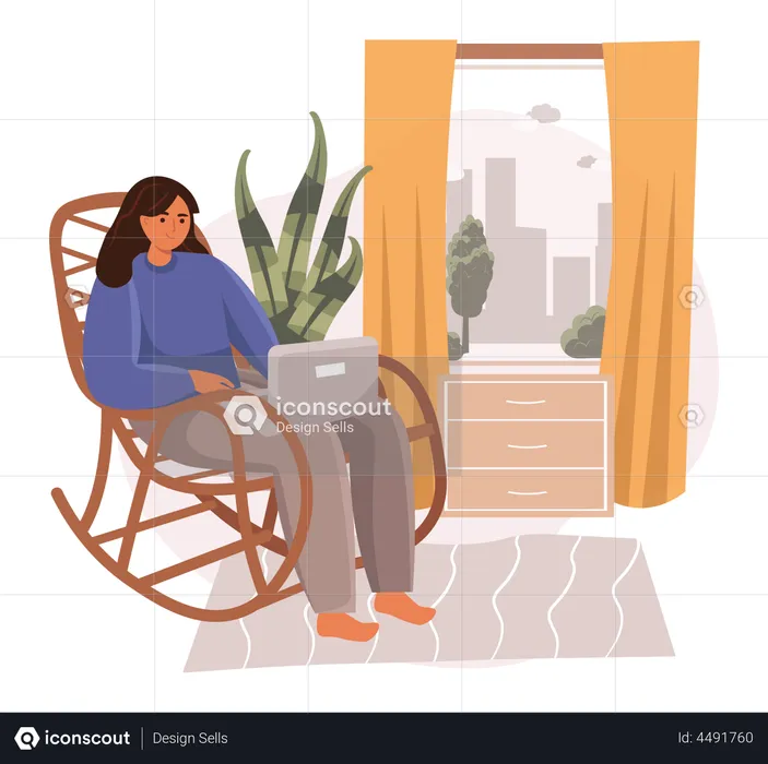 Female Freelance working on laptop  Illustration