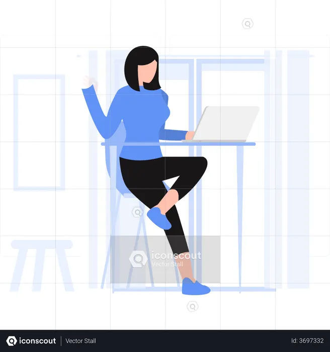 Female freelancer doing remote work  Illustration