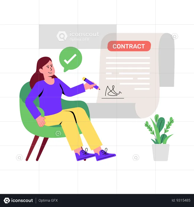 Female Freelancer Signing Contract  Illustration