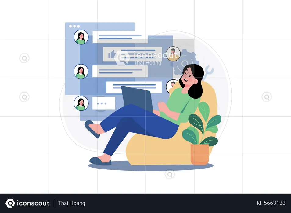 Female freelancer working from home  Illustration
