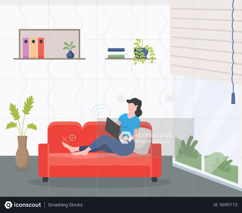 Female freelancer working from home  Illustration