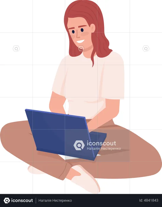 Female freelancer working on laptop  Illustration