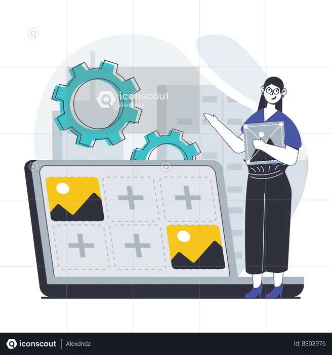 Female Freelancer working on web design  Illustration