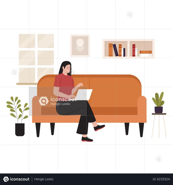 Female freelancer working online from home  Illustration