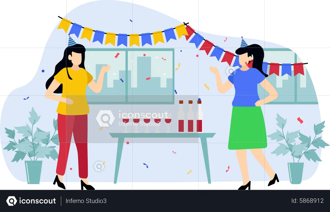 Female friend celebrating birthday  Illustration