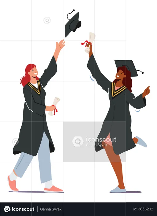 Female Friends Celebrating Graduation  Illustration