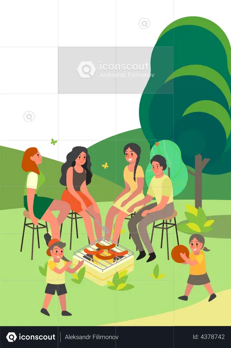 Female friends enjoying outdoor picnic  Illustration