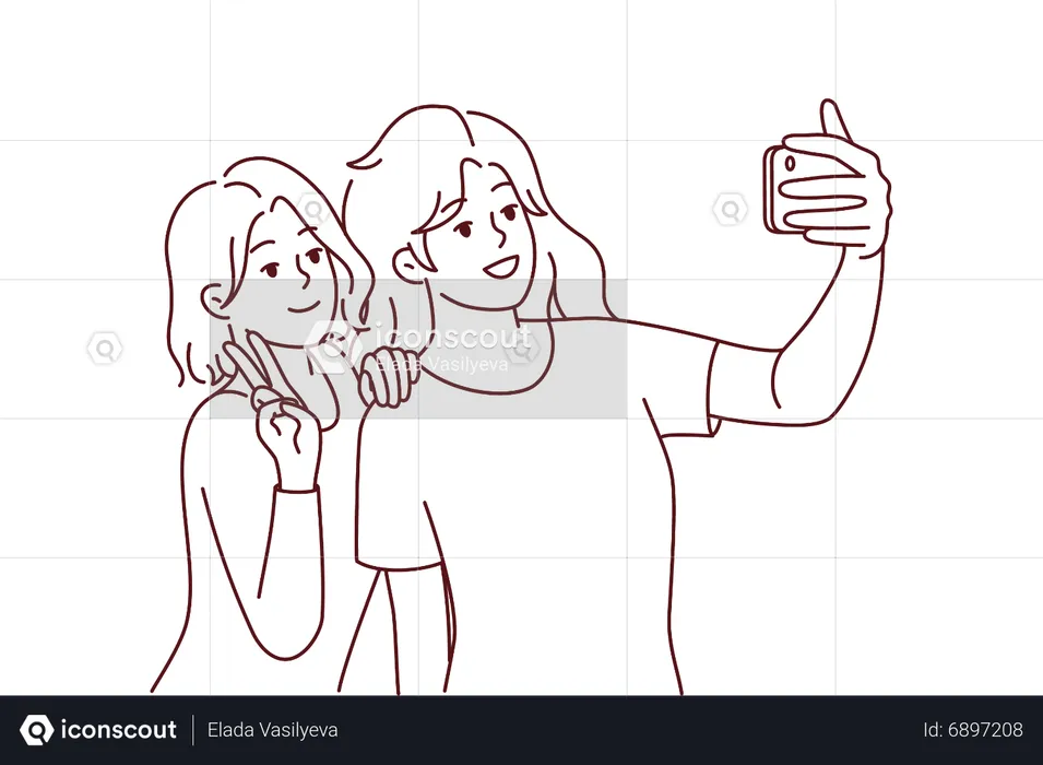 Female friends taking selfie  Illustration