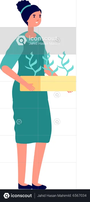 Female gardener holding plant  Illustration