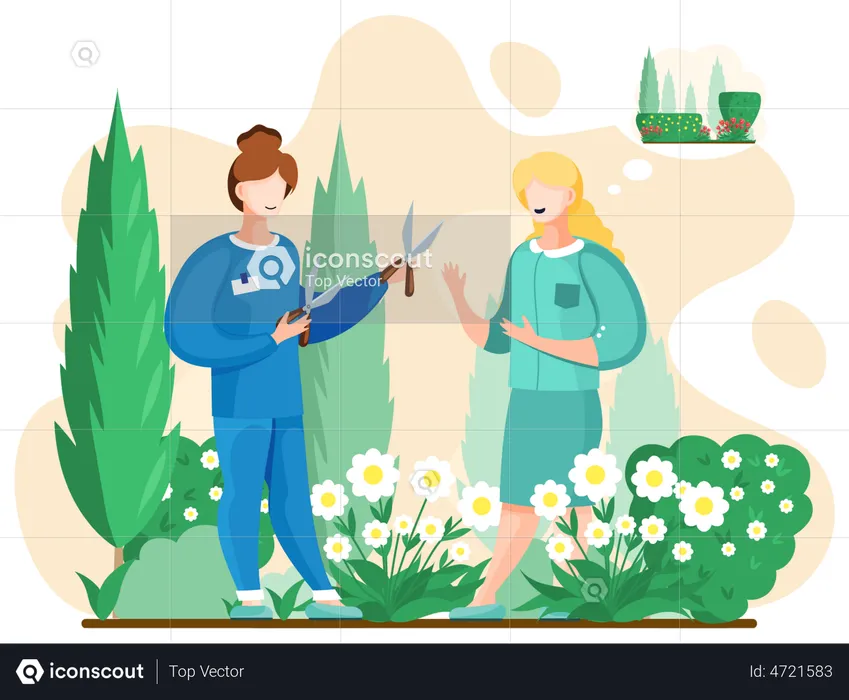 Female Gardeners holding scissors  Illustration