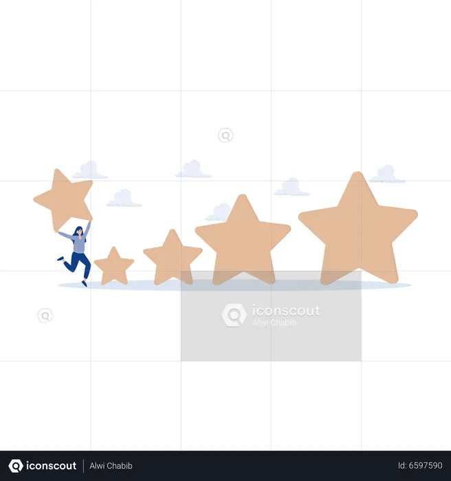 Female giving five stars rating  Illustration