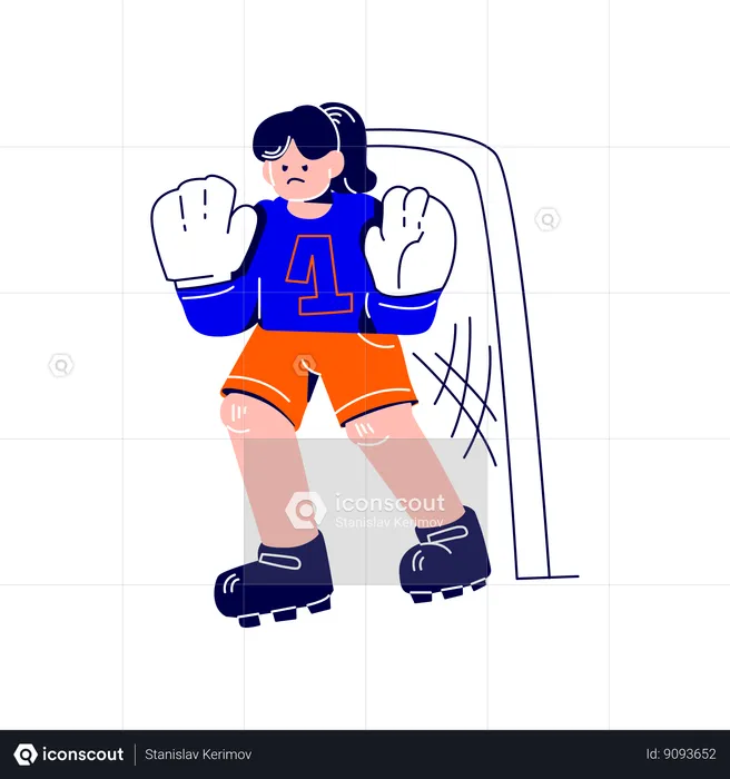 Female goalkeeper is standing on the goal  Illustration