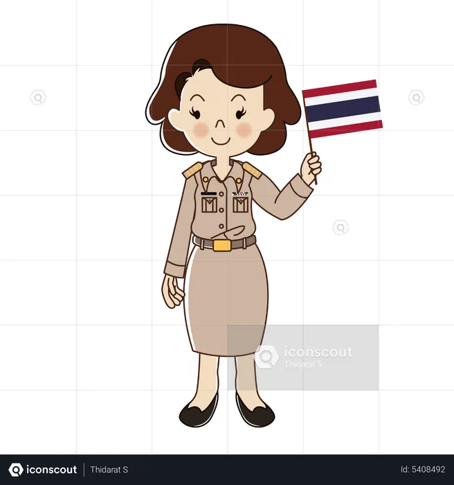 Female government officer is holding Thai flag  Illustration