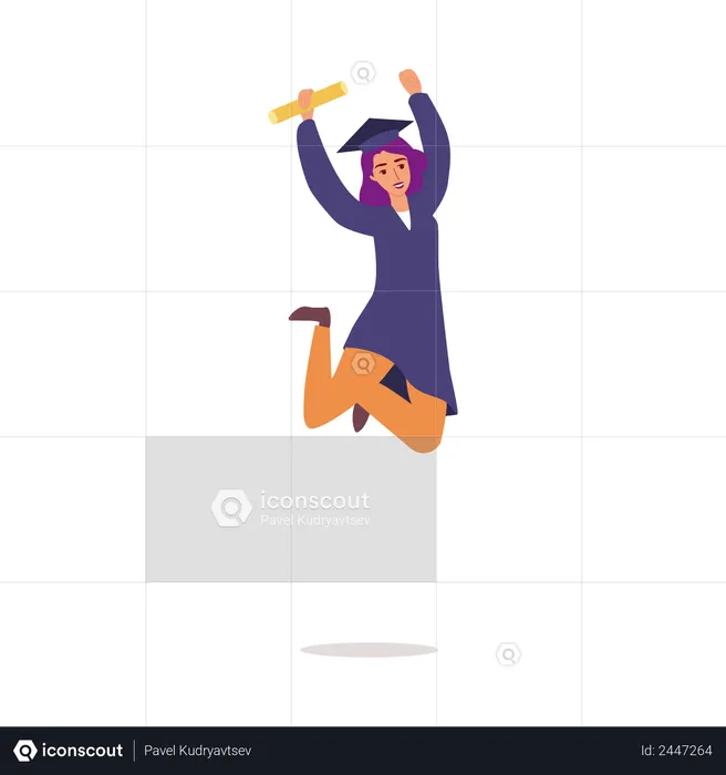 Female graduate student jumping  Illustration