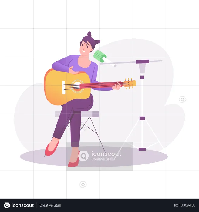 Female Guitarist playing guitar  Illustration