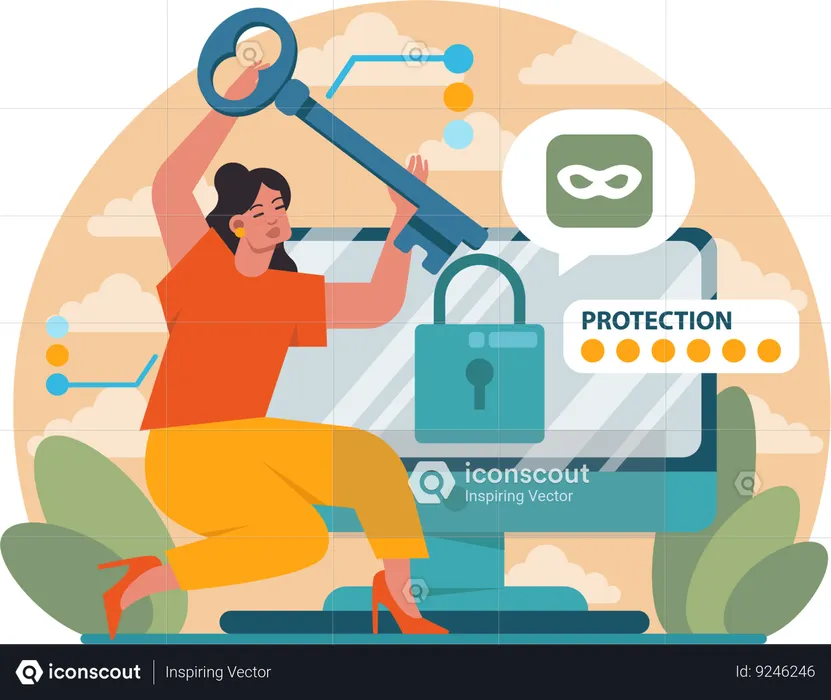 Female hacker trying to crack login password  Illustration