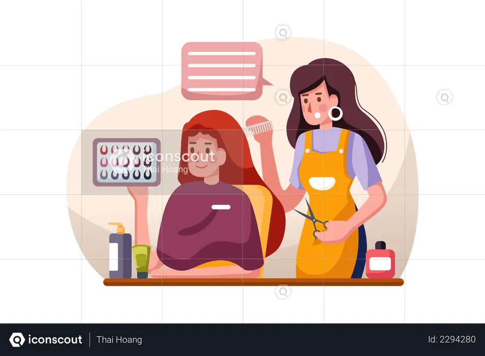 Female hairstylist doing hair color  Illustration