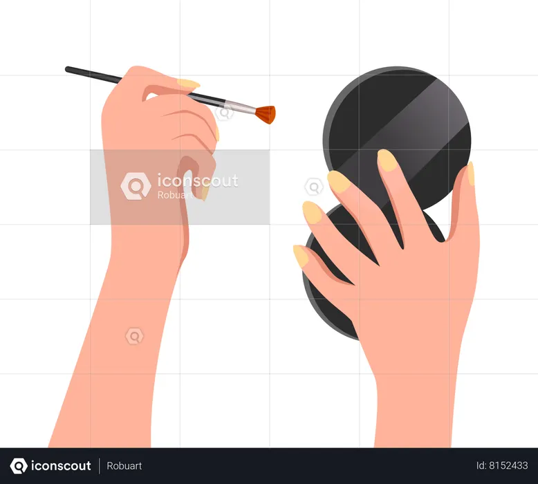 Female hand hold makeup brush and mirror  Illustration