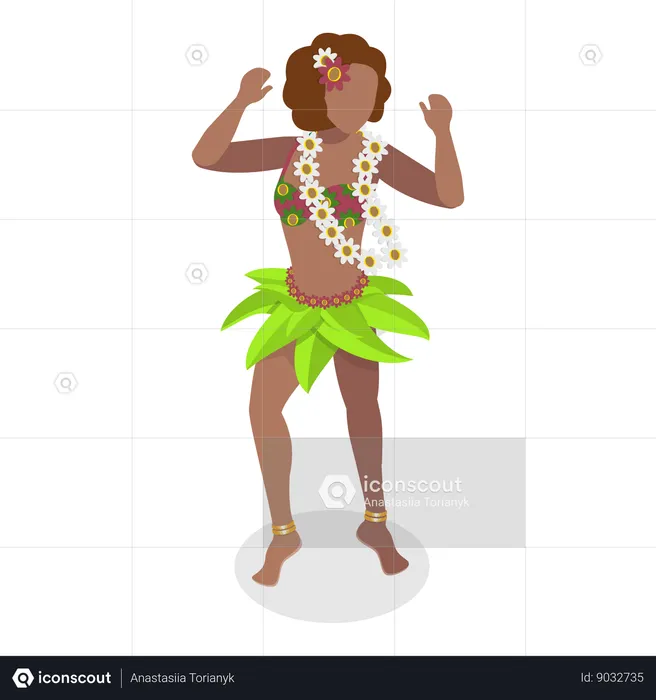 Female hawaiian dancer doing traditional dance  Illustration