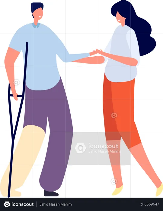 Female helping handicap male  Illustration