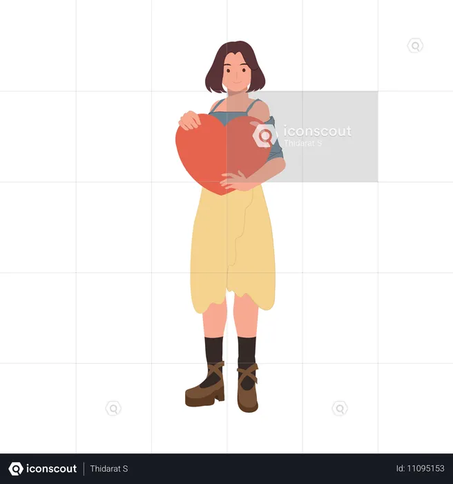 Female holding big red heart as a symbol of self-love  Illustration