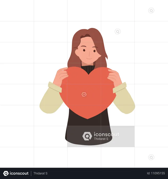 Female holding big red heart as a symbol of self-love  Illustration