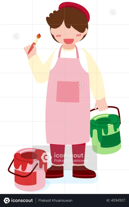 Female Holding Bucket  Illustration