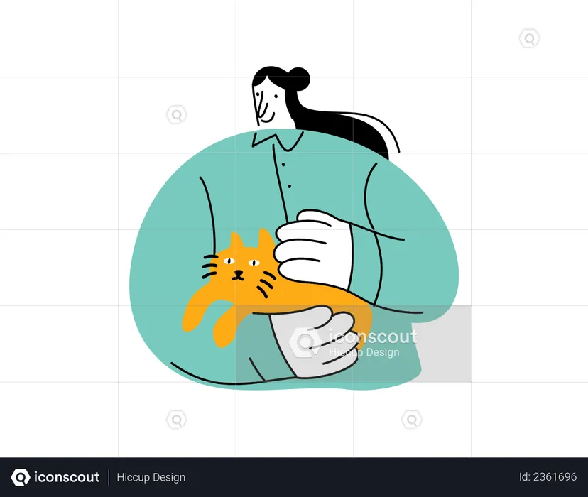 Female holding cat in her hand  Illustration