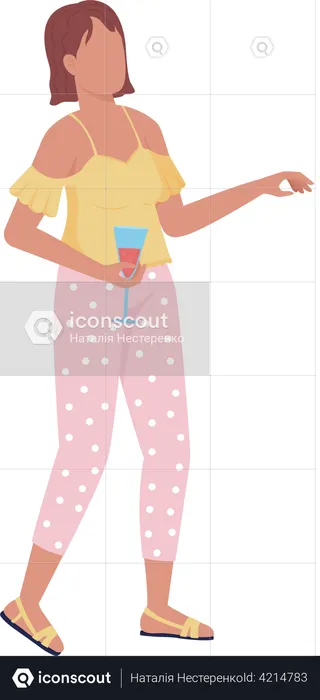 Female  holding Drink Glass  Illustration