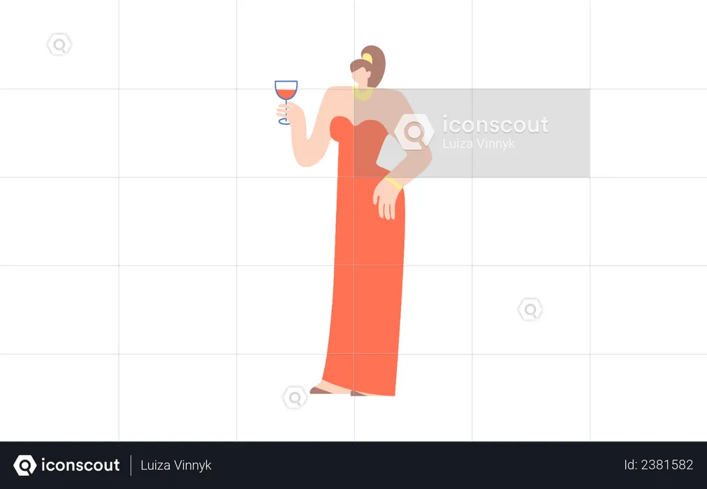 Female holding glass of wine  Illustration