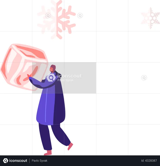 Female Holding Ice Cube in Hands  Illustration