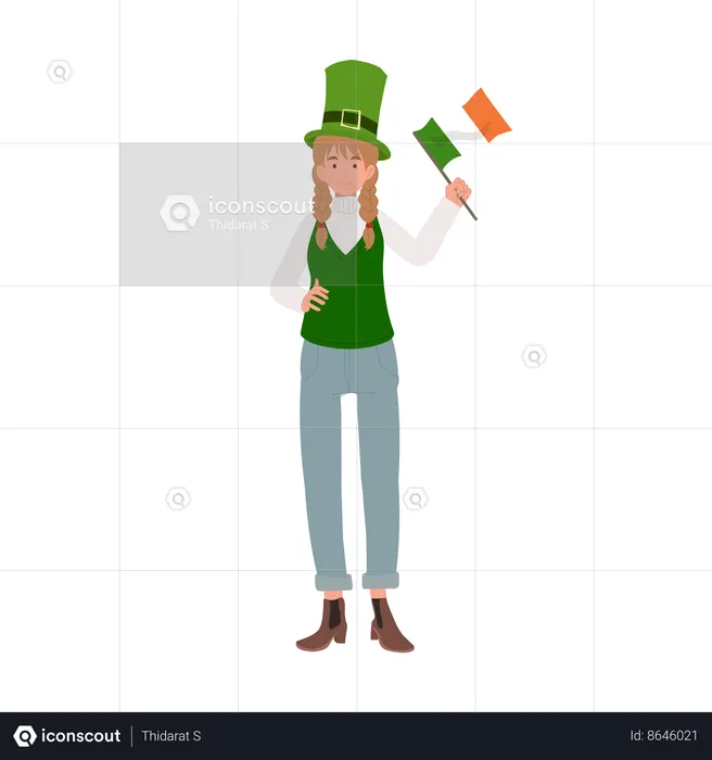 Female holding Irish Flag  Illustration