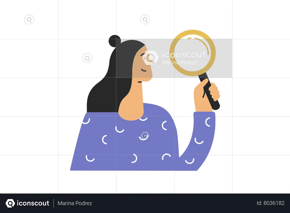 Female holding magnifier glass  Illustration