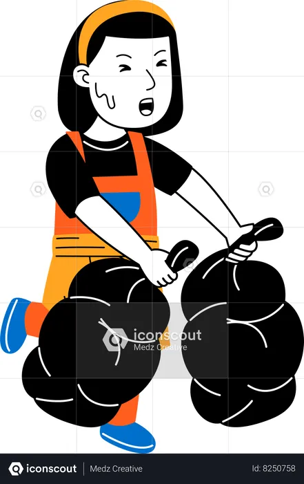 Female house cleaner carry rubbish in plastic  Illustration