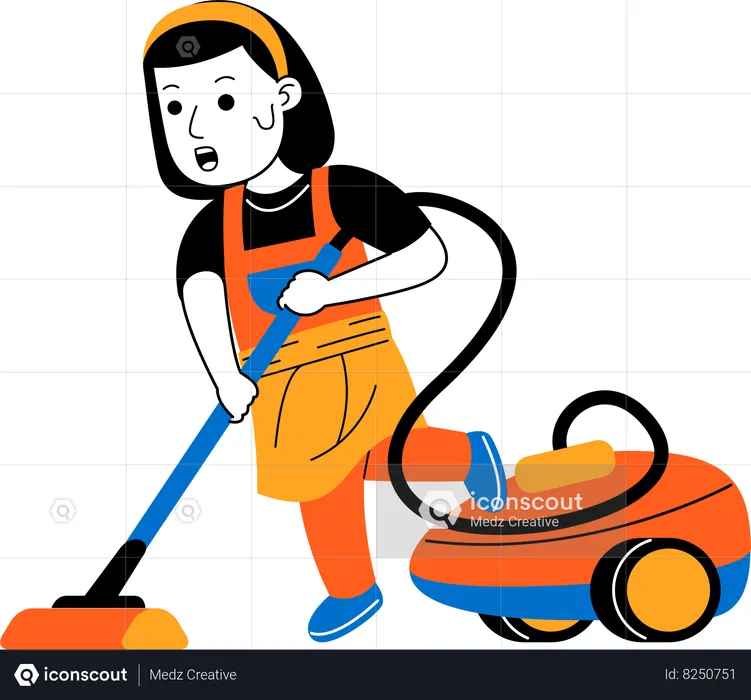 Female house cleaner cleaning floor using vacuum cleaner  Illustration