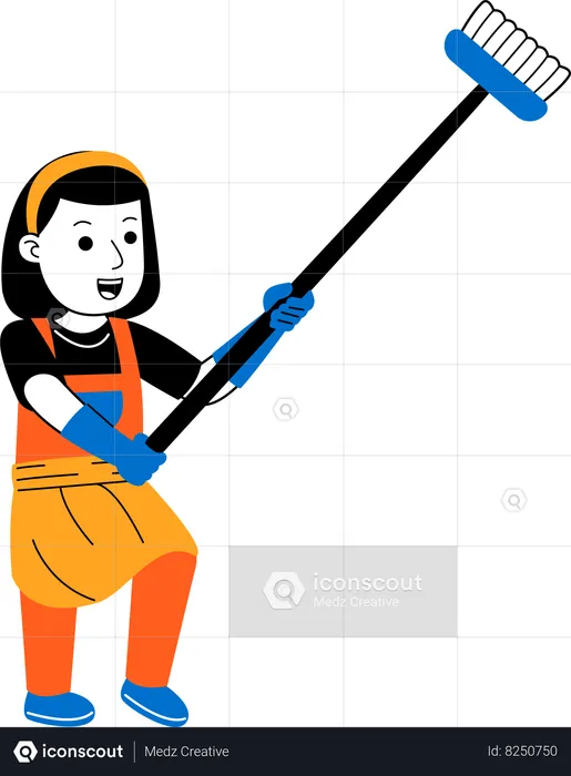Female house cleaner cleaning house ceiling  Illustration
