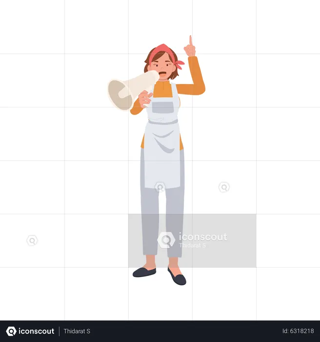 Female housekeeper doing megaphone announcement  Illustration