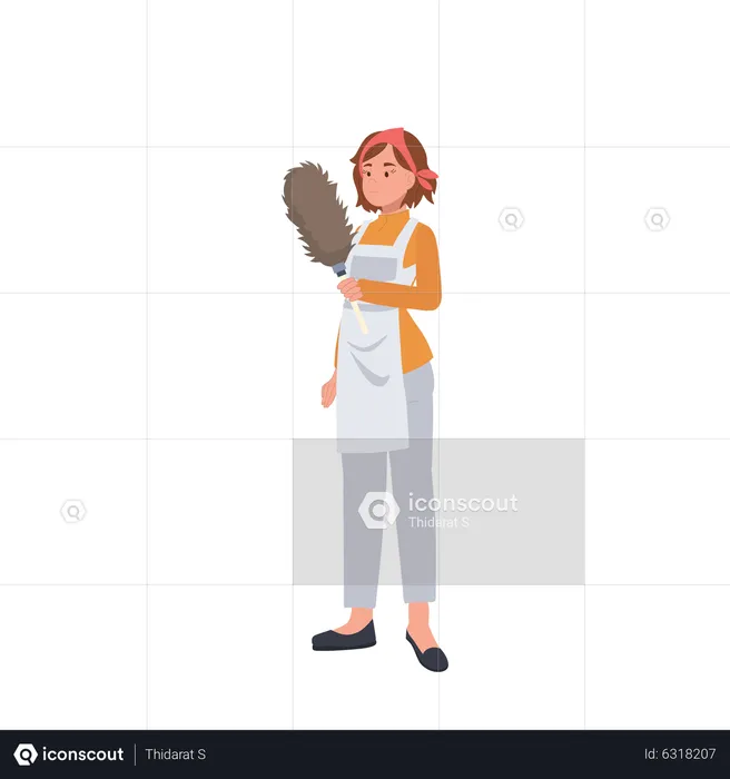 Female housekeeper hold dust remover  Illustration