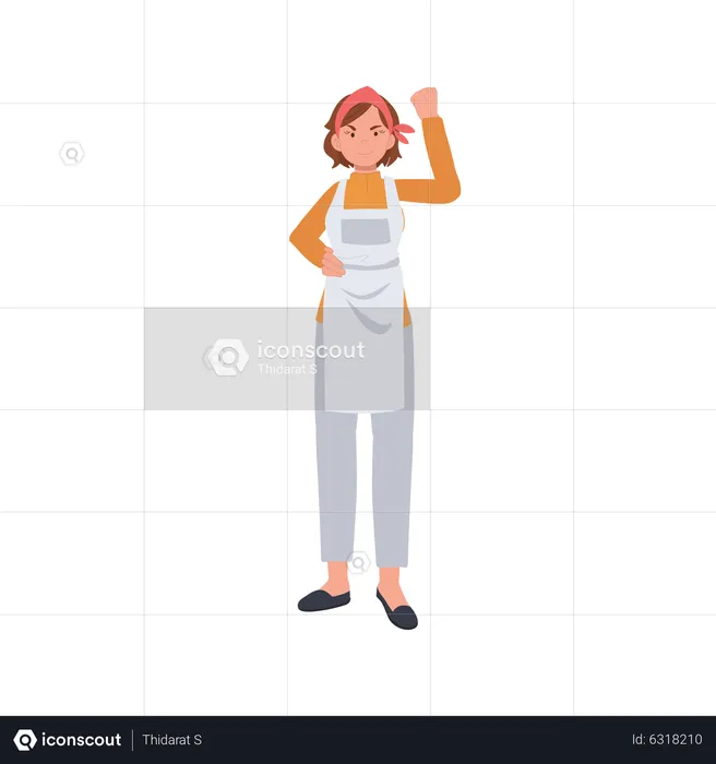 Female housekeeper raising hand  Illustration