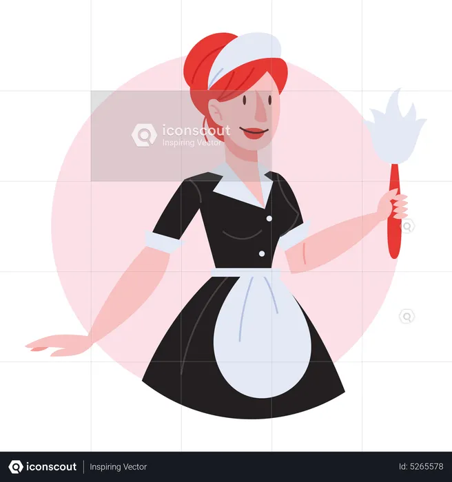 Female housekeeper with cleaning brush  Illustration