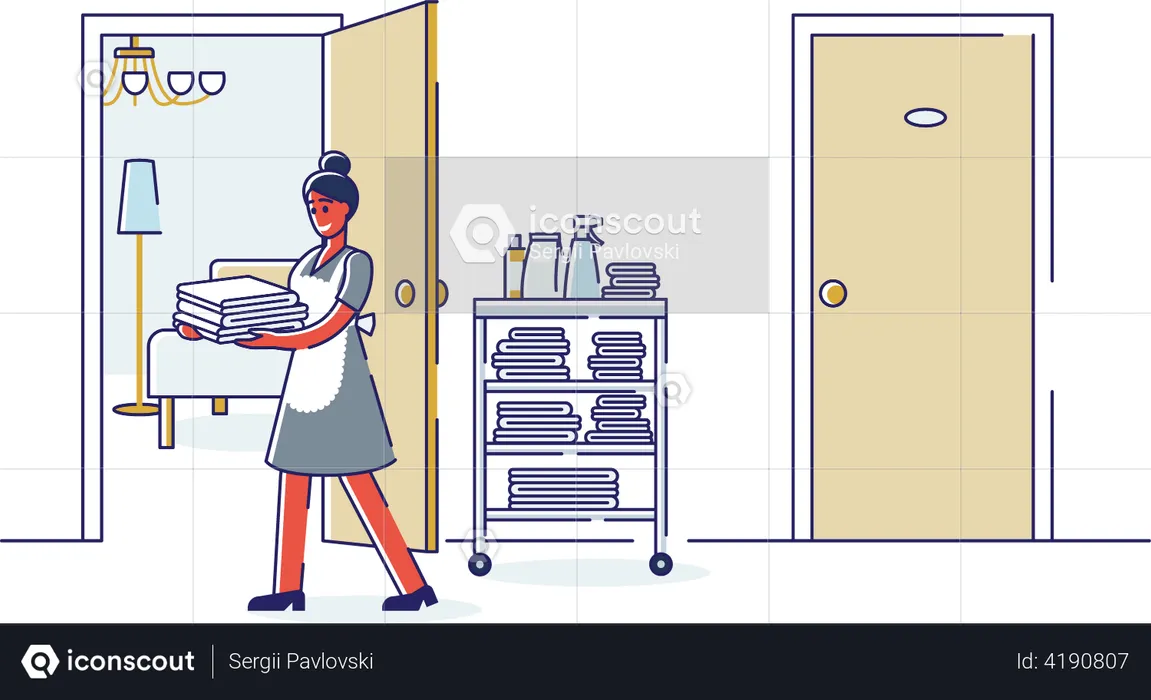 Female housekeeper working at hotel  Illustration