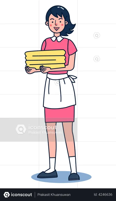 Female housekeeping holding towel in hands  Illustration