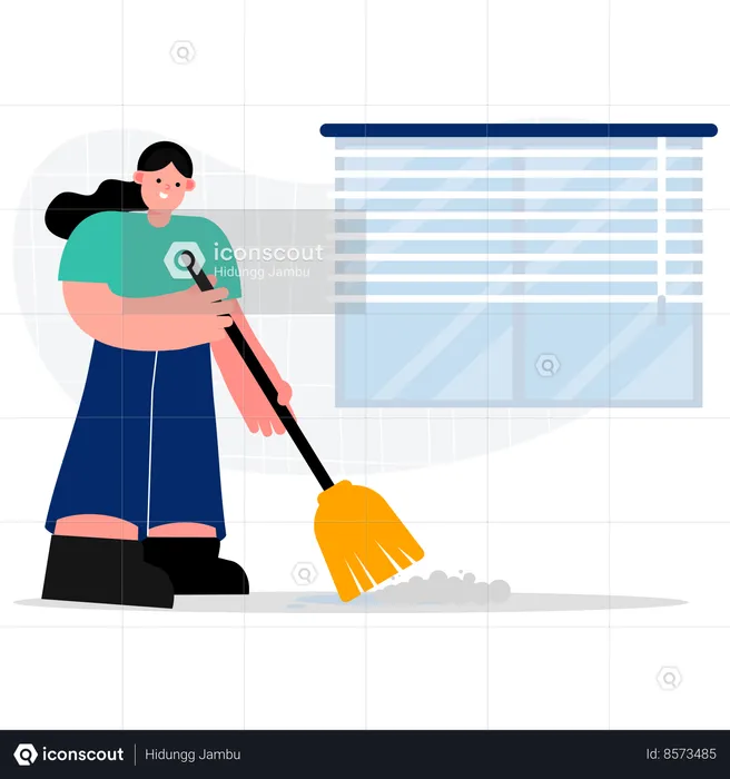 Female housekeeping worker Sweeping a Floor  Illustration