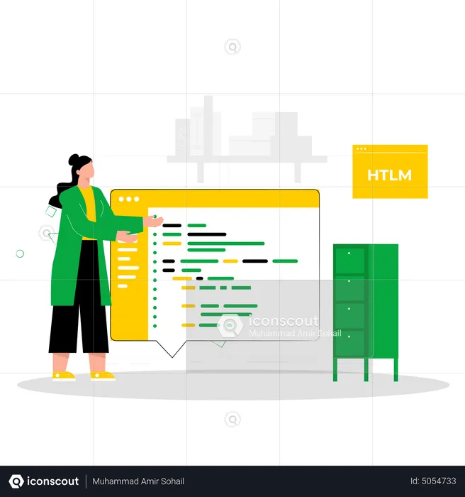 Female HTML developer check code  Illustration