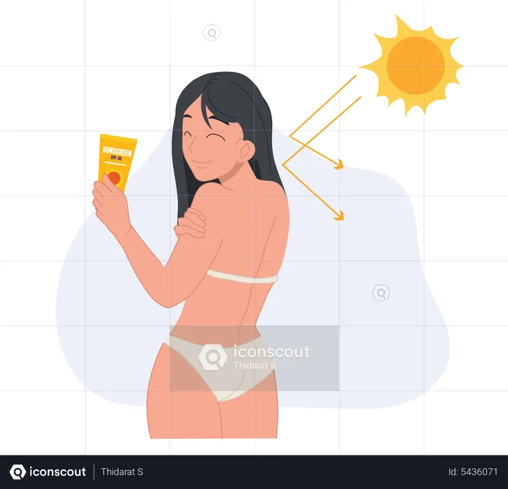 Female in swimming suit using sun cream  Illustration